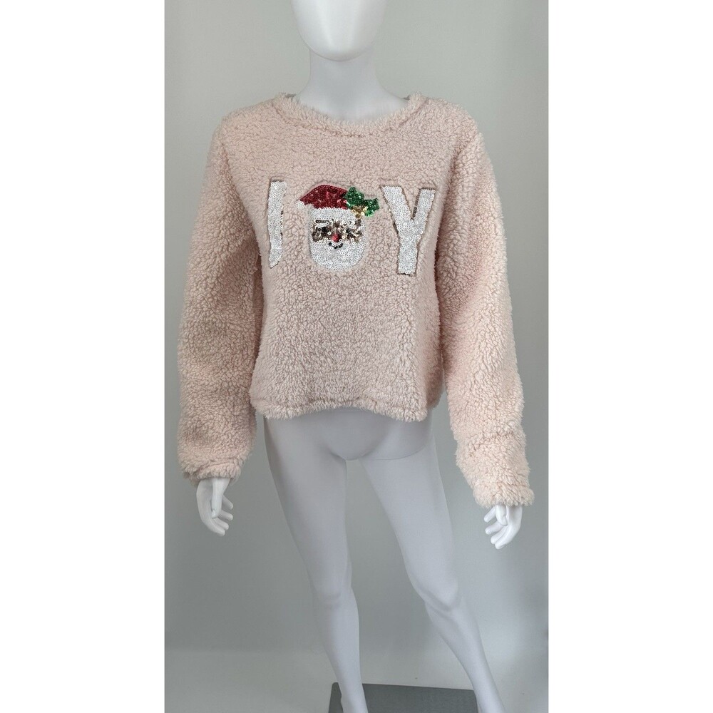 Miss Chievous Women's Sweater JOY Christmas Sequin Fleece Santa Size L Large